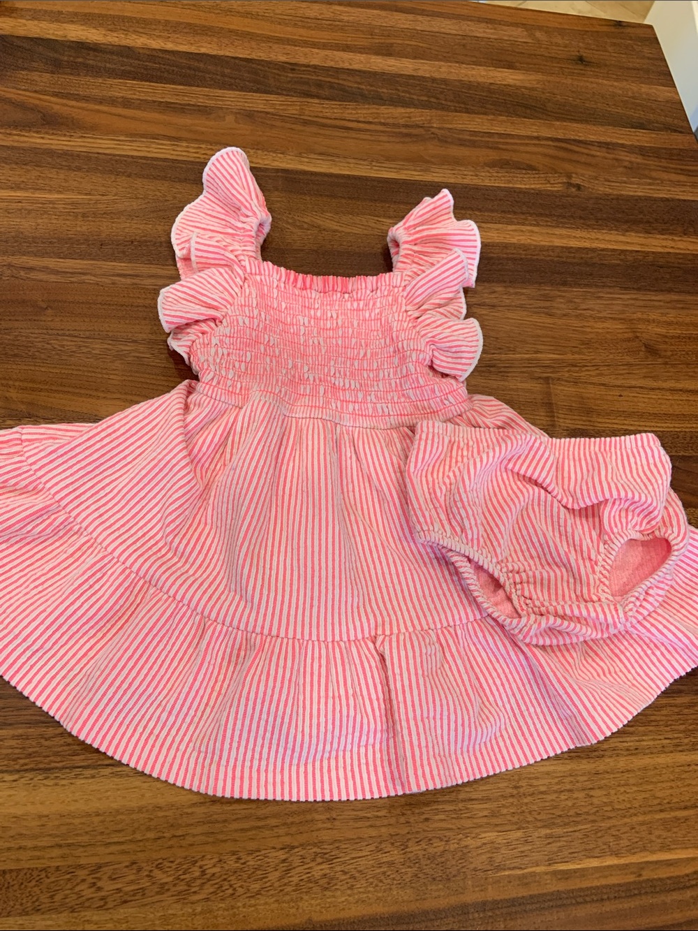 Iris & Ivy Girls Pink Striped Smocked Ruffle Dress Set - 12 months